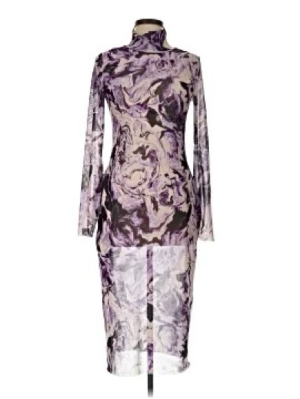 AFRM Mesh Marble-Print Long Sleeve Midi Dress Y2K Party Beach Festival S